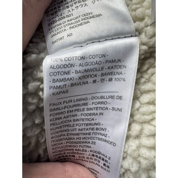 Levi's Women's Sz M Sherpa Lined Cropped Denim Trucker Jacket - Picture 9 of 13